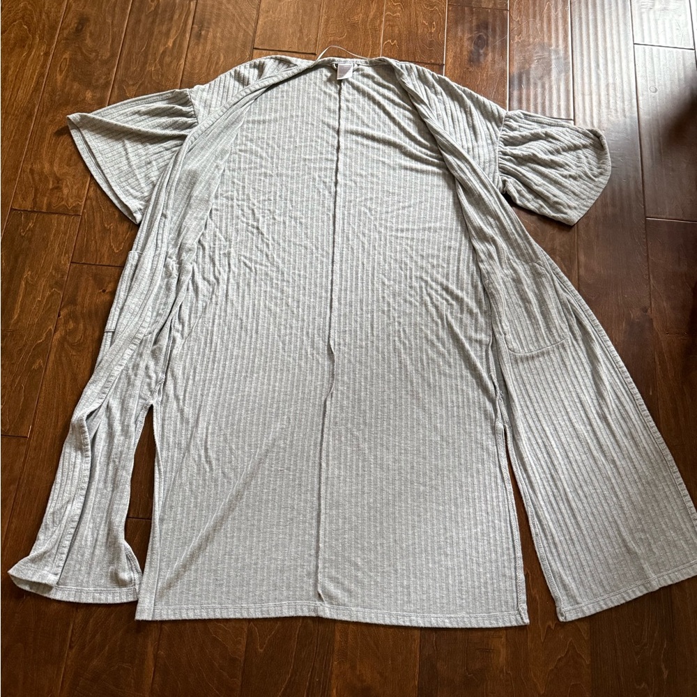 Stars Above M/L Wide Ribbed Open Front Robe - Gray - Picture 6 of 7